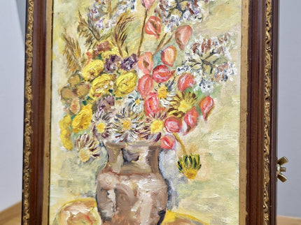 Vintage Impressionist Floral Oil Painting, Framed Still Life Art