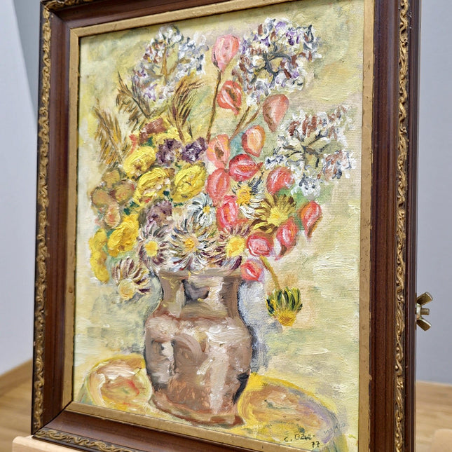 Vintage Impressionist Floral Oil Painting, Framed Still Life Art
