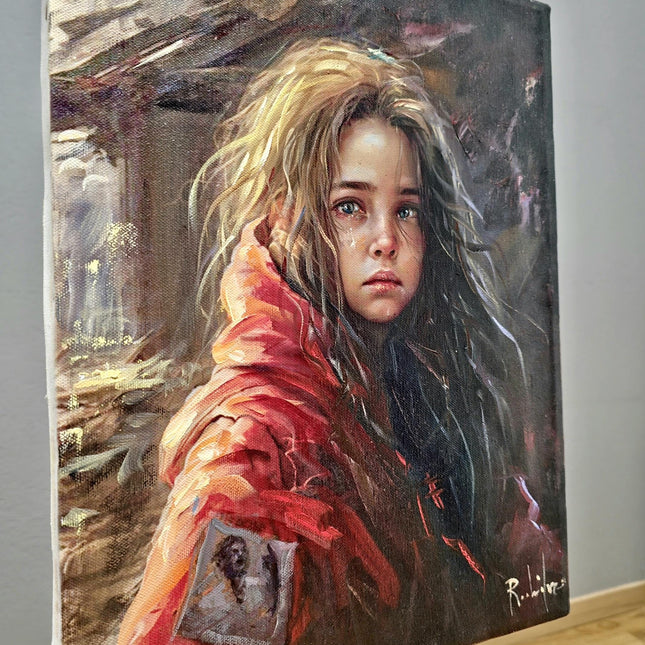 Vintage Italian Girl Oil Portrait, Signed S. Rodriguez, Moody Rustic Art