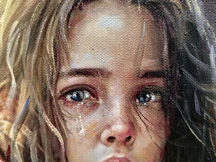 Vintage Italian Girl Oil Portrait, Signed S. Rodriguez, Moody Rustic Art