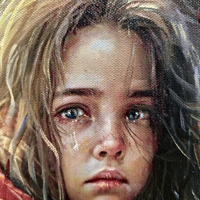 Vintage Italian Girl Oil Portrait, Signed S. Rodriguez, Moody Rustic Art