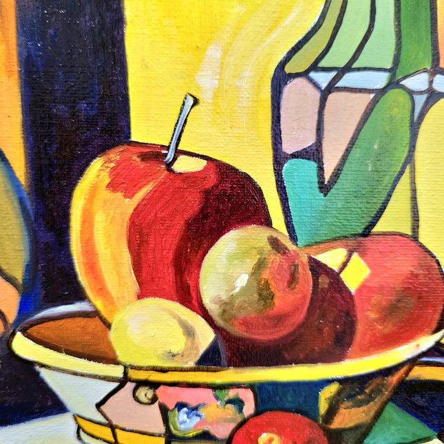 Vibrant Still Life Original Oil Painting, Modern Moody Floral Fruits Skull Cubist Contemporary Paintings, Modern Home Farmhouse Decor