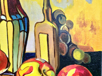 Vibrant Still Life Original Oil Painting, Modern Moody Floral Fruits Skull Cubist Contemporary Paintings, Modern Home Farmhouse Decor