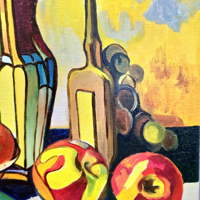 Vibrant Still Life Original Oil Painting, Modern Moody Floral Fruits Skull Cubist Contemporary Paintings, Modern Home Farmhouse Decor