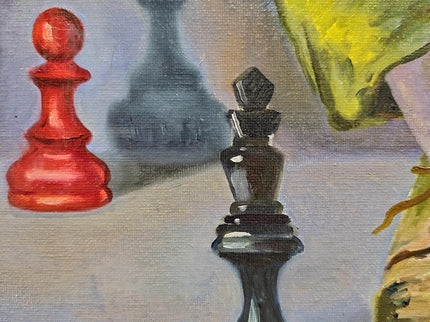 French Surreal Jester Oil Painting, Moody Whimsical Figurative Art
