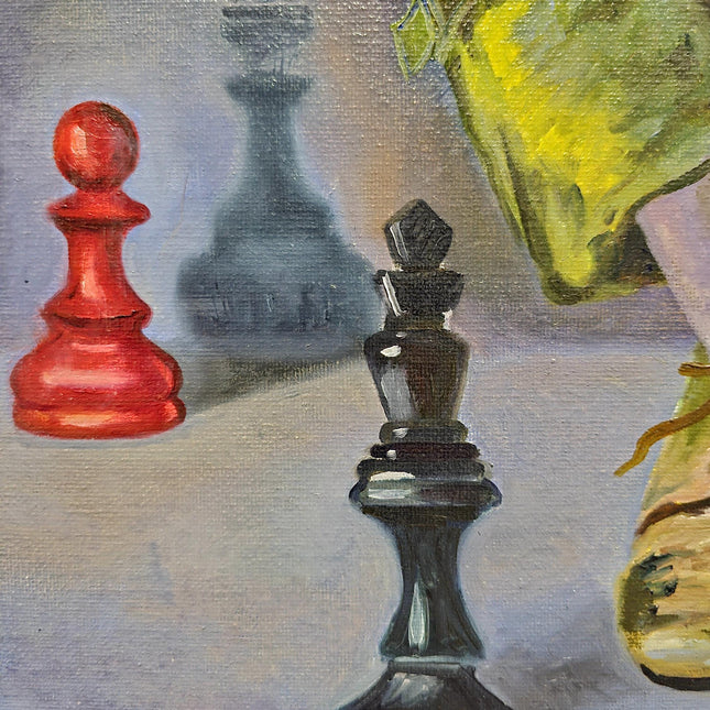 French Surreal Jester Oil Painting, Moody Whimsical Figurative Art