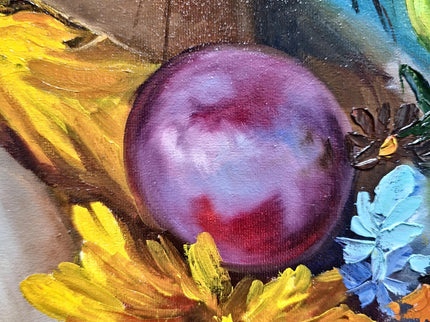 Surreal Woman with Sunflowers Oil Painting, French Portrait Art