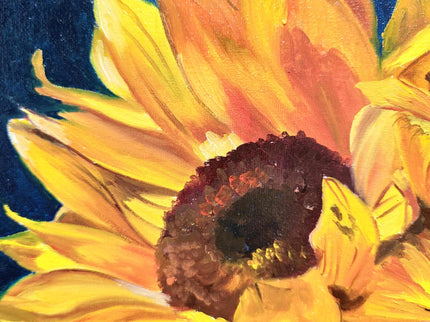Surreal Woman with Sunflowers Oil Painting, French Portrait Art