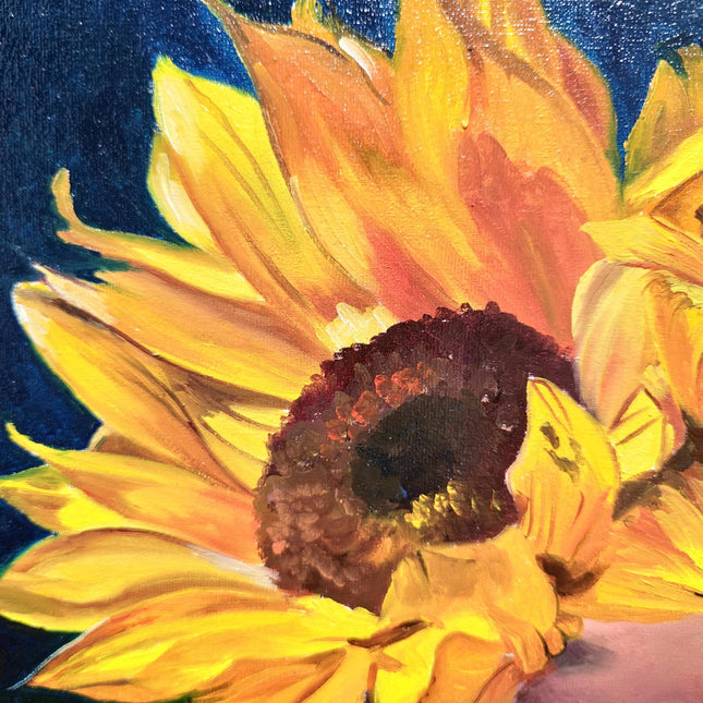 Surreal Woman with Sunflowers Oil Painting, French Portrait Art