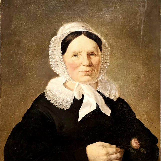 Antique Woman Portrait Oil Painting, 19th Century Vintage Classical Swiss Bonnet Lady, Signed Original Painting, Historical French Decor
