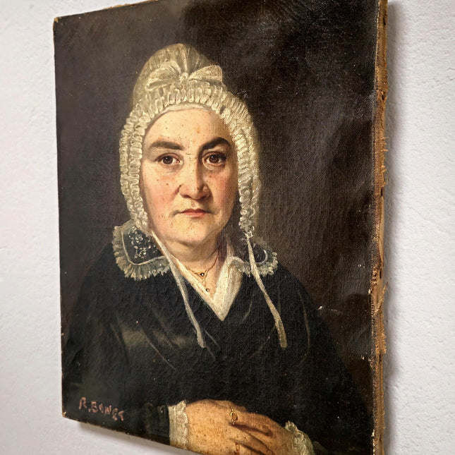 Antique French Woman Portrait Painting, Classical Victorian Inspired French Signed Oil Painting Original, Vintage Historical Home Decor
