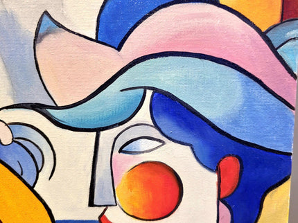Geometric Muses Oil Painting – French Cubist Seascape, Modern Art