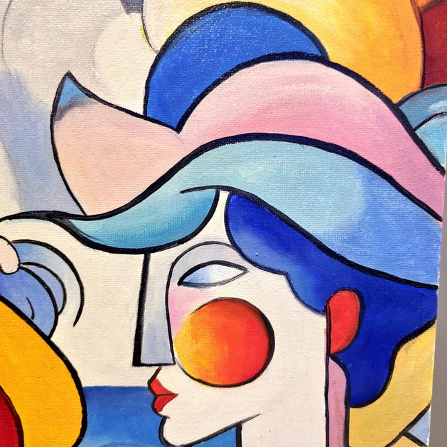 Geometric Muses Oil Painting – French Cubist Seascape, Modern Art