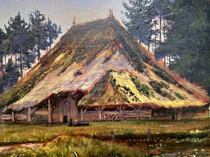 Antique Swiss Oil Painting, Countryside Scene Painting Wall Art, Original Painting On Panel, European Landscape for Home Decor