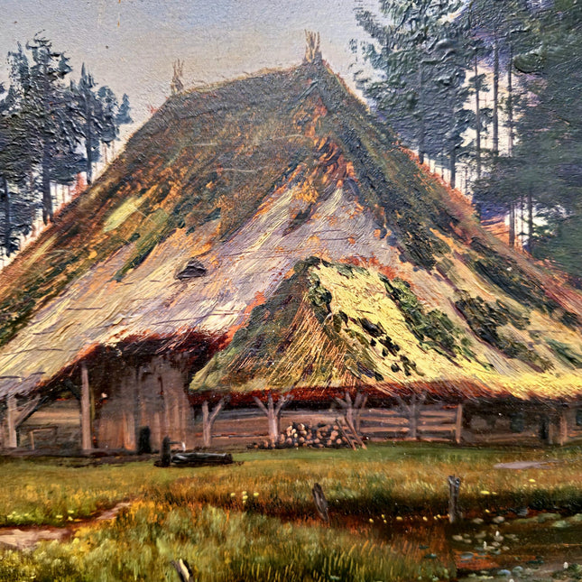 Antique Swiss Oil Painting, Countryside Scene Painting Wall Art, Original Painting On Panel, European Landscape for Home Decor