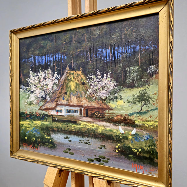 Antique Swiss Landscape Oil Painting, Signed Countryside Scene, European Rural Art, Framed Wall Decor, Collectible Fine Art