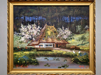 Antique Swiss Landscape Oil Painting, Signed Countryside Scene, European Rural Art, Framed Wall Decor, Collectible Fine Art