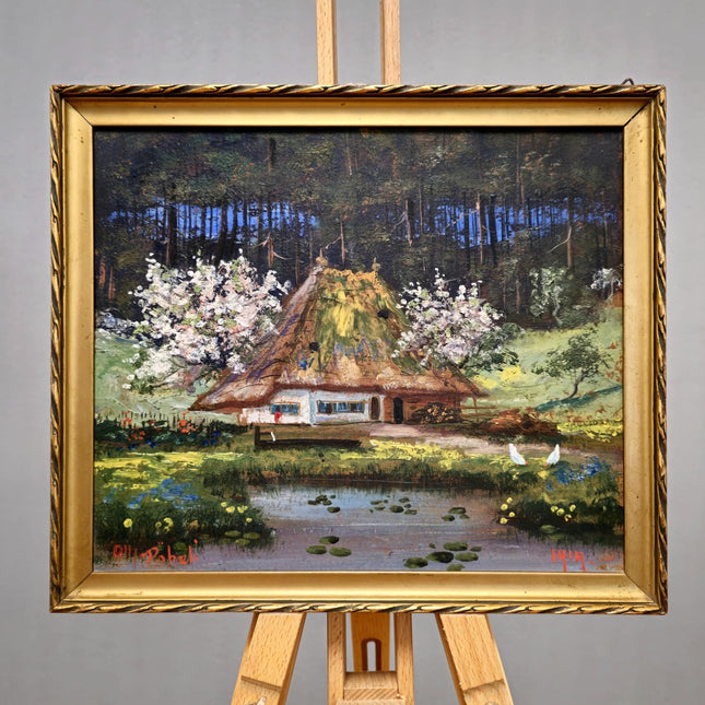 Antique Swiss Landscape Oil Painting, Signed Countryside Scene, European Rural Art, Framed Wall Decor, Collectible Fine Art