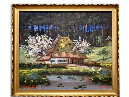 Antique Swiss Landscape Oil Painting, Signed Countryside Scene, European Rural Art, Framed Wall Decor, Collectible Fine Art