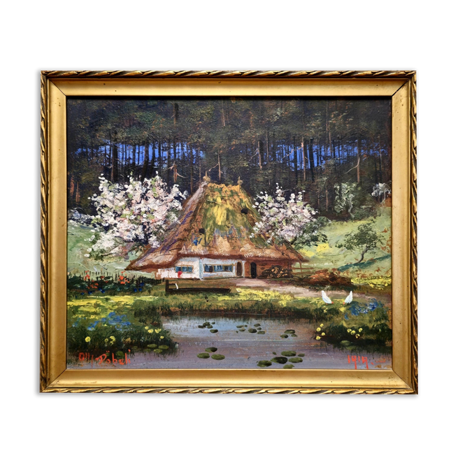 Antique Swiss Landscape Oil Painting, Signed Countryside Scene, European Rural Art, Framed Wall Decor, Collectible Fine Art