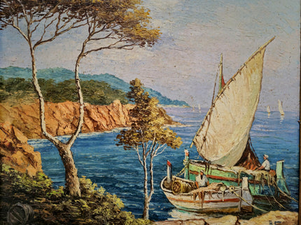 Antique French Coastal Oil Painting, Riviera Seascape Marine Art, Signed Mediterranean Sailing Scene, Nautical Wall Decor, Unique Gift