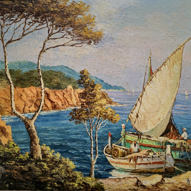 Antique French Coastal Oil Painting, Riviera Seascape Marine Art, Signed Mediterranean Sailing Scene, Nautical Wall Decor, Unique Gift