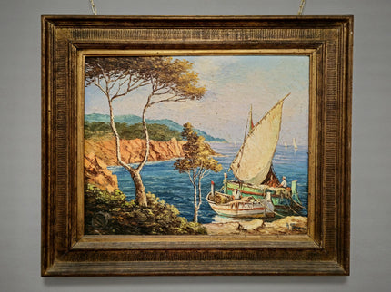 Antique French Coastal Oil Painting, Riviera Seascape Marine Art, Signed Mediterranean Sailing Scene, Nautical Wall Decor, Unique Gift