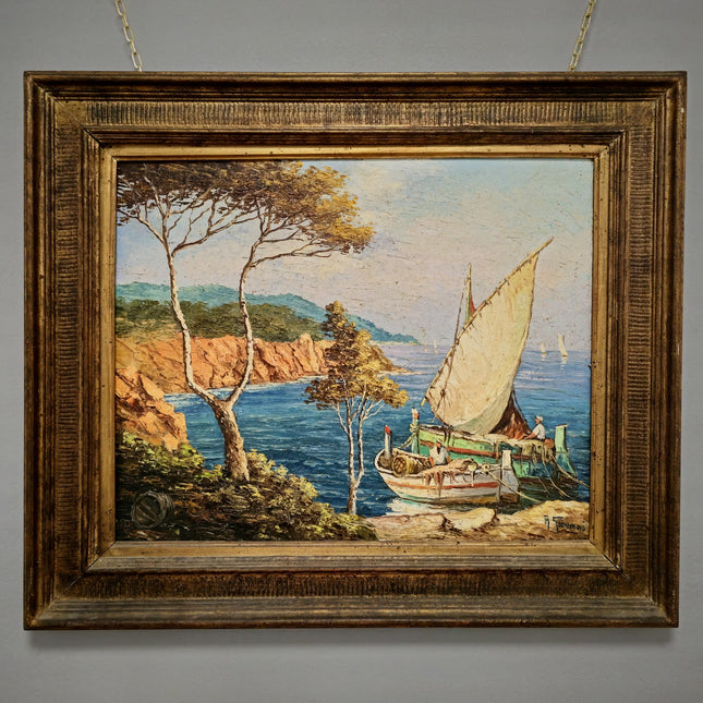 Antique French Coastal Oil Painting, Riviera Seascape Marine Art, Signed Mediterranean Sailing Scene, Nautical Wall Decor, Unique Gift