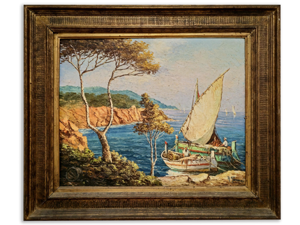 Antique French Coastal Oil Painting, Riviera Seascape Marine Art, Signed Mediterranean Sailing Scene, Nautical Wall Decor, Unique Gift