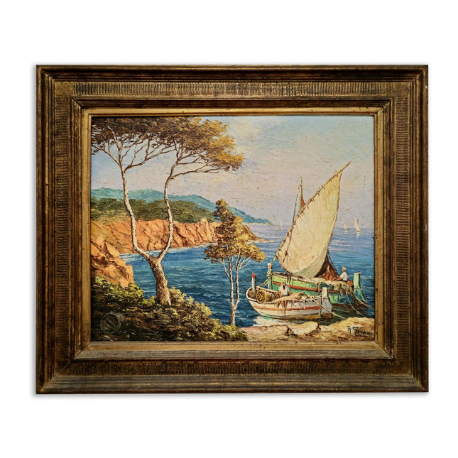Antique French Coastal Oil Painting, Riviera Seascape Marine Art, Signed Mediterranean Sailing Scene, Nautical Wall Decor, Unique Gift