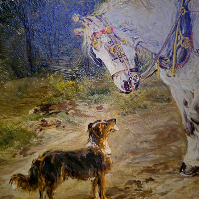 Antique British Oil Painting Horse Scene, Signed Victorian Pastoral Landscape, 19th Century Rural Artwork, Original Fine Art