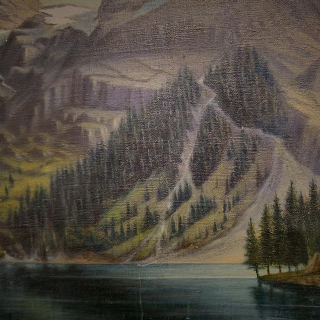 Antique Mountain Lake Oil Painting, Swiss Alpine Landscape, Signed