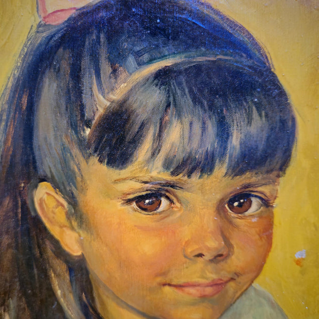 Vintage Child Portrait Painting, French Oil Painting On Canvas, Original Framed Artwork, Antique Wall Art Home Decor, Housewarming Gift