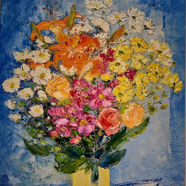 Vintage Floral Oil Painting: Signed French Still Life, Framed Canvas Art