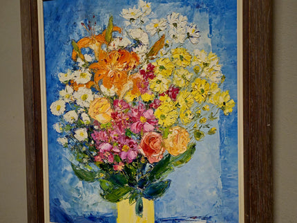 Vintage Floral Oil Painting: Signed French Still Life, Framed Canvas Art