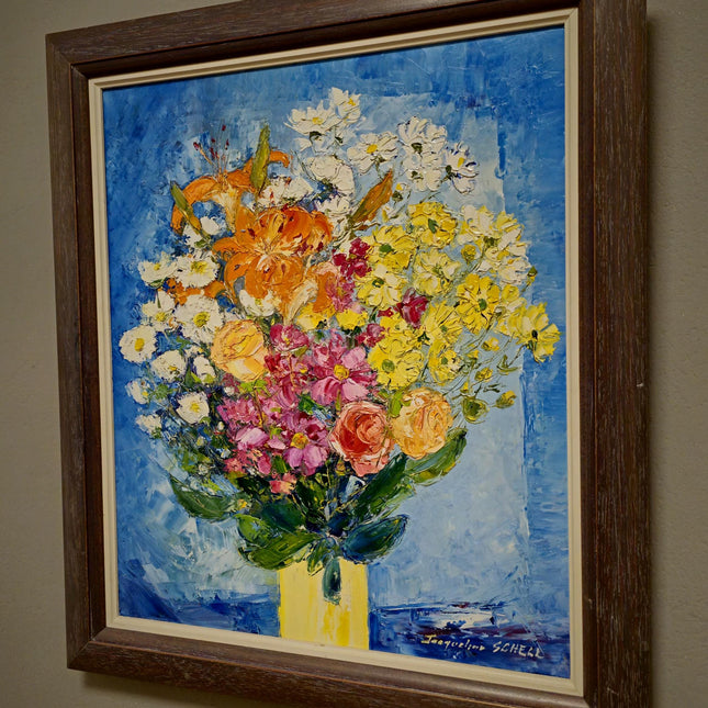 Vintage Floral Oil Painting: Signed French Still Life, Framed Canvas Art