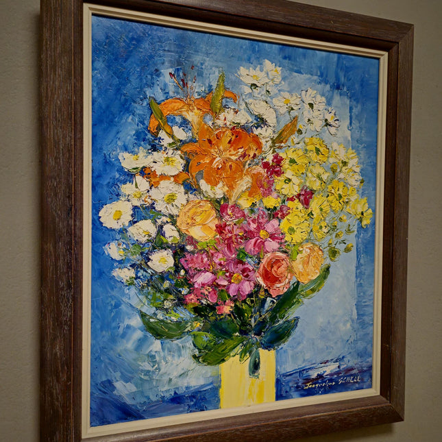 Vintage Floral Oil Painting: Signed French Still Life, Framed Canvas Art