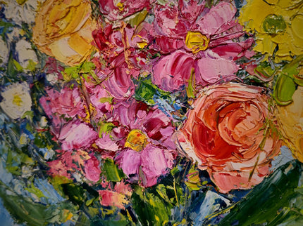 Vintage Floral Oil Painting: Signed French Still Life, Framed Canvas Art