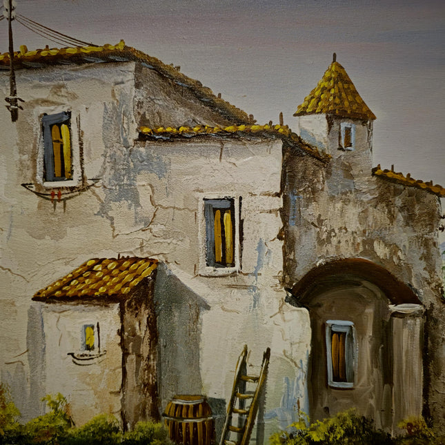 Vintage Italian Landscape Oil Painting, Signed Tuscan Village Scene, Rustic Countryside Art, Mediterranean Home Decor, Original Artwork