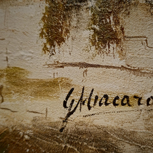 Vintage Italian Landscape Oil Painting, Signed Tuscan Village Scene, Rustic Countryside Art, Mediterranean Home Decor, Original Artwork