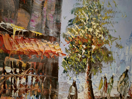 Vintage Eiffel Tower Oil Painting, Parisian Street Scene, 1970s French Impressionism