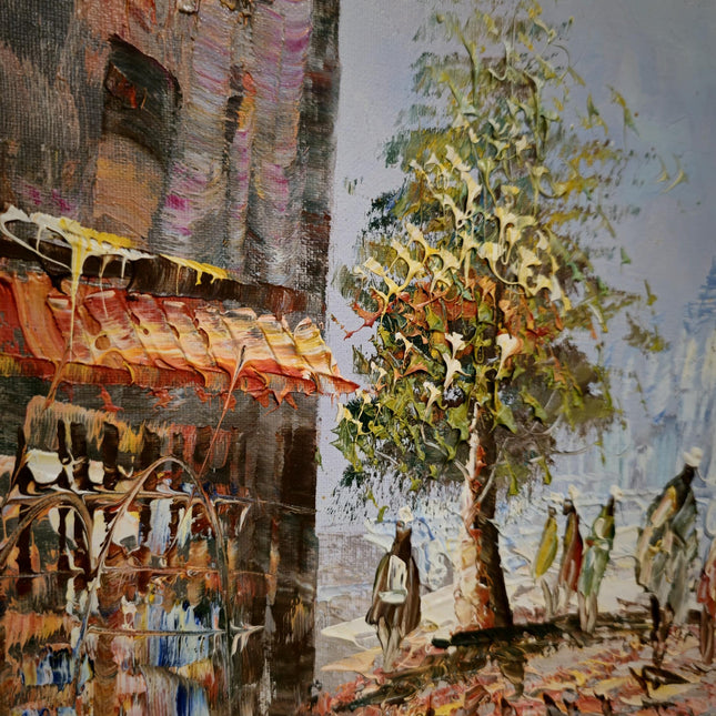 Vintage Eiffel Tower Oil Painting, Parisian Street Scene, 1970s French Impressionism