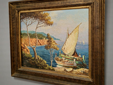 Antique French Coastal Oil Painting, Riviera Seascape Marine Art, Signed Mediterranean Sailing Scene, Nautical Wall Decor, Unique Gift