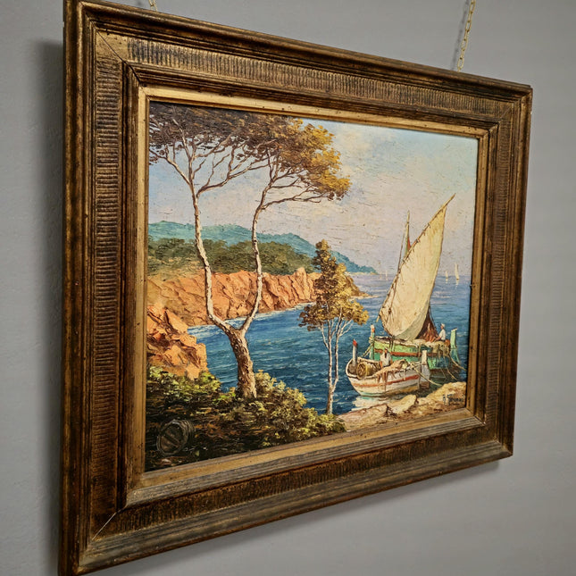 Antique French Coastal Oil Painting, Riviera Seascape Marine Art, Signed Mediterranean Sailing Scene, Nautical Wall Decor, Unique Gift