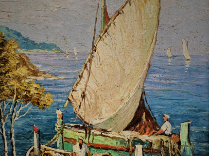 Antique French Coastal Oil Painting, Riviera Seascape Marine Art, Signed Mediterranean Sailing Scene, Nautical Wall Decor, Unique Gift