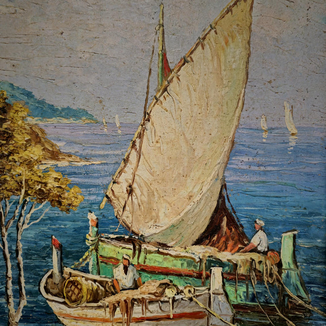 Antique French Coastal Oil Painting, Riviera Seascape Marine Art, Signed Mediterranean Sailing Scene, Nautical Wall Decor, Unique Gift