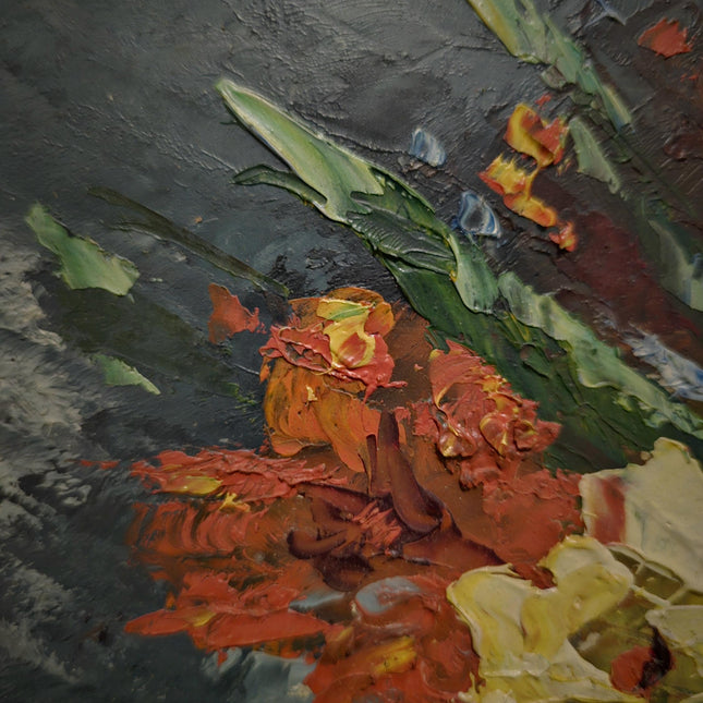 Vintage French Floral Oil Painting, Signed Still Life Blue Vase Bouquet, Original Cottagecore Wall Art, Elegant Home Decor Gift
