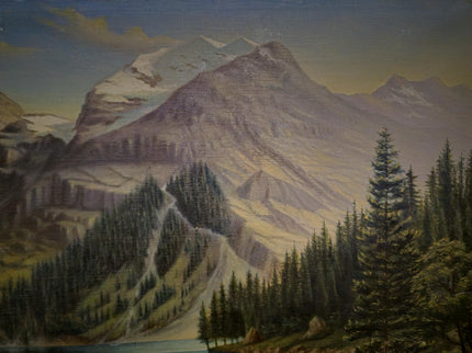 Antique Mountain Lake Oil Painting, Swiss Alpine Landscape, Signed