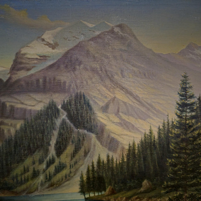 Antique Mountain Lake Oil Painting, Swiss Alpine Landscape, Signed