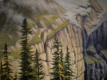 Antique Mountain Lake Oil Painting, Swiss Alpine Landscape, Signed